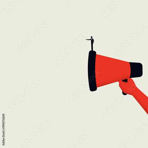 This minimal vector illustration uses a megaphone concept to represent a business announcement and message and the future of corporate communication in a minimalist style.