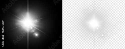 Bright light explosion with rays on black background