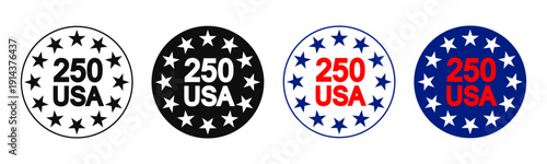 250th USA anniversary badge, USA Independence greetings, United States 4th of July festive