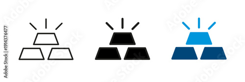 Gold bar icons set in outline and solid fill with shining effect