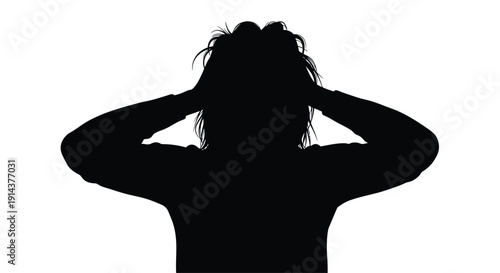 Frustrated person with hands in hair a dramatic silhouette