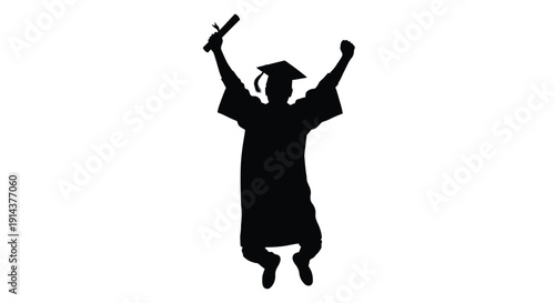 Jubilant graduate celebrates achievement with a joyful leap silhouette