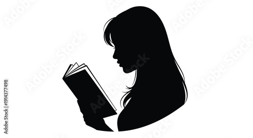 Woman reading a book in a striking black silhouette