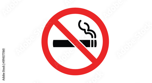 Red no smoking sign with a black cigarette stark silhouette