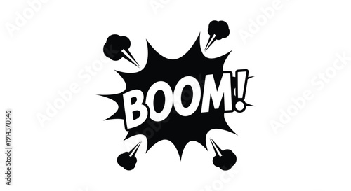 Comic book explosion graphic with bold text black silhouette
