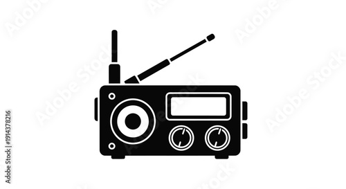 Simple black radio illustration with antenna a minimalist silhouette