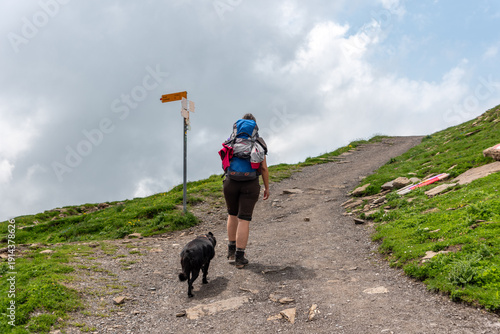 Wallpaper Mural A female hiker with her dog hiking from Mount First to Mount Faulhorn, Bernese highland Torontodigital.ca