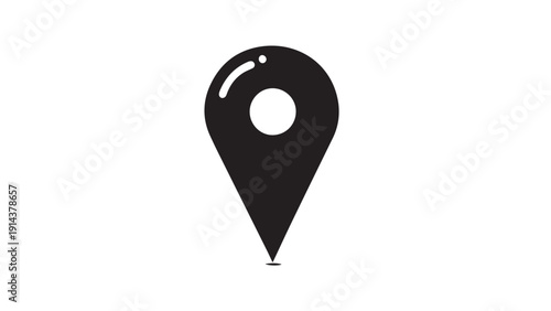 Minimal black location pin icon representing a map marker and navigation symbol for travel and orientation.