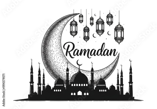 Celebrating the holy month of ramadan with a beautiful mosque illustration