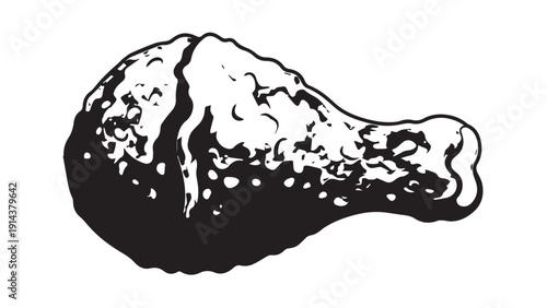 Succulent roasted chicken drumstick depicted as a hearty meat portion.