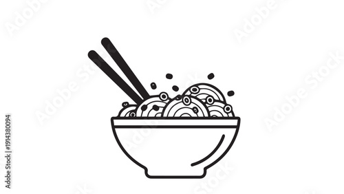 Steaming bowl of noodles with chopsticks portraying a comforting Asian meal.