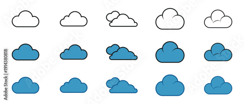 Modern Cloud Icon Set – Outline and Filled Weather & Cloud Computing Vector Collection
