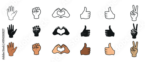 Inclusive Hand Gesture Icon Set – Diversity, Love, Support & Social Media Reaction Vector Collection