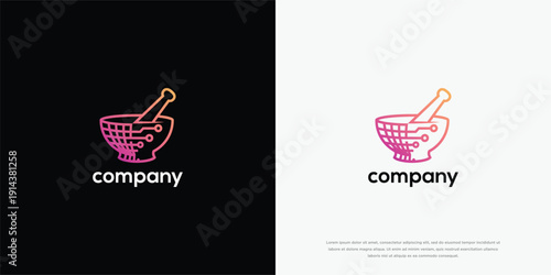Digital Pharmacy Logo Mortar  Pestle with Circuitry.