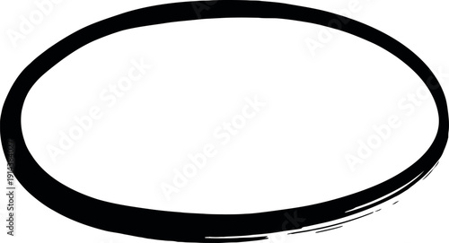 Rough artistic black oval brush stroke shape creating an abstract frame or highlight element on a transparent background