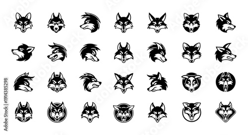 Set of Black Coyote Head Mascot Logo Vector Icons Collection