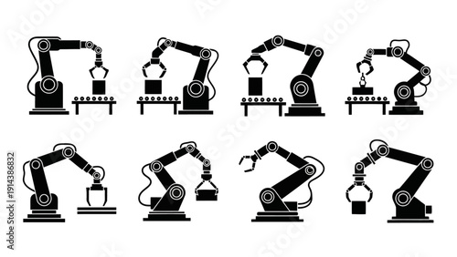 Industrial Robotic Arms Silhouette Vector Icons Set EPS10 Stock.eps