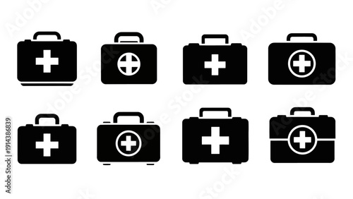 Simple black and white vector first aid kit icons set EPS10 Stock.eps