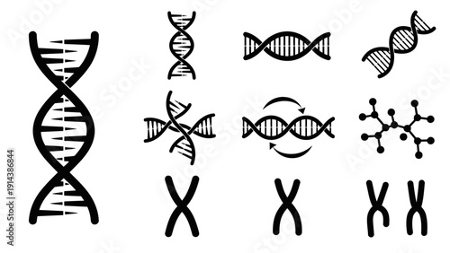 Genetic and Molecular Biology Icons DNA Chromosomes Molecules Simple Black Vector Set EPS10 Stock.eps