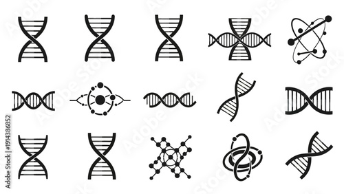 Black Vector DNA Atomic and Scientific Structure Icons Set EPS10 Stock.eps