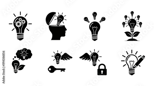 Versatile black and white vector light bulb icons for ideas and innovation EPS10 Stock.eps