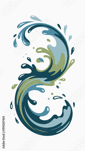 Dynamic swirling water splashes and drops in abstract fluid motion artistic illustration for refreshing beverage concepts and environmental themes clean aquatic energy and liquid wave movement for bac