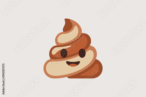 Funny cartoon poop emoji character with smiling happy face expressing joy and positivity simple flat design illustration for humor and entertainment concepts isolated on plain background