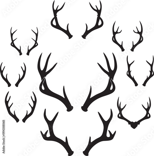 Black silhouette deer antlers on white background animal horns