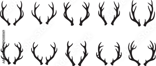 Black silhouette deer antlers on white background