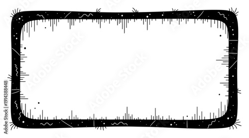 Hand drawn doodle frame border illustration. Grunge textured rectangular frame for photos or text in continuous line art style. Creative decorative element.