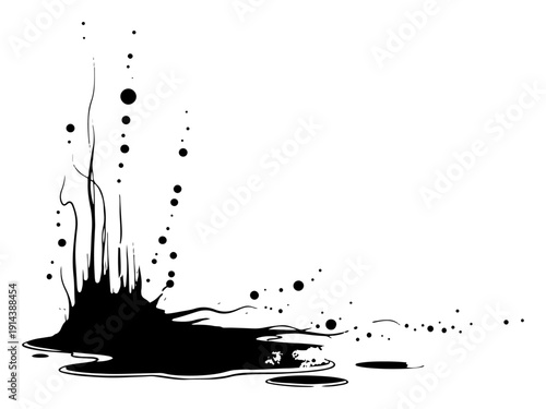 Ink splash and splatter paint drops. Artistic grunge ink blot and liquid drip background concept in continuous line art style. Creative abstract design element.