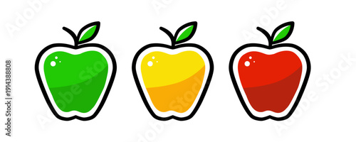 Green, yellow and red apples, organic fruit set - vector illustration