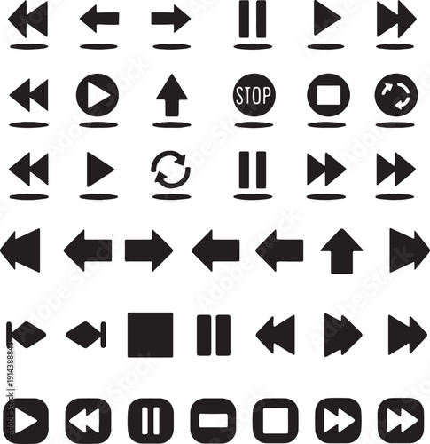 Vibrant Multi-Color Navigation and Media Playback Icon Set