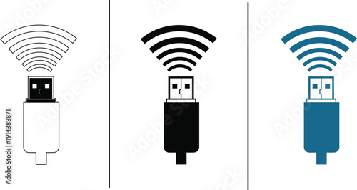 Wireless USB Flash Drive Icon Vector – WiFi Data Transfer Storage Device Symbol