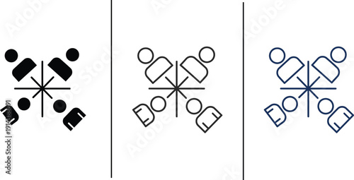 Team Discussion Round Table Icon Vector – Business Collaboration and Brainstorming Symbol