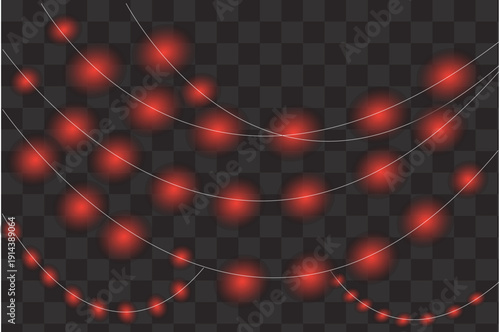 A string of red christmas lights on a dark background with a transparent overlay