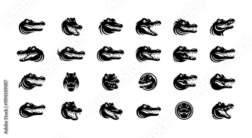 Crocodile Head Mascot Logo Collection - 24 Reptile Predator Vector Icons for Sports Esports