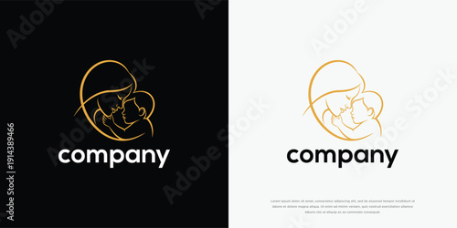 Mother and Baby Logo Design Minimalist Golden Line Art Icon for Maternity  Child Care.