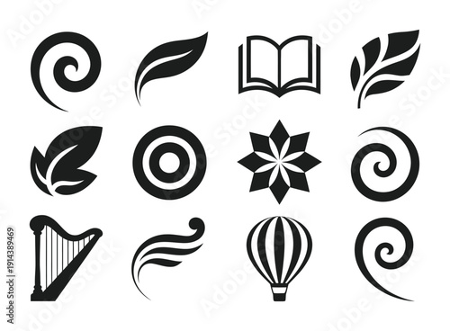 Collection of vector icons with various artistic designs