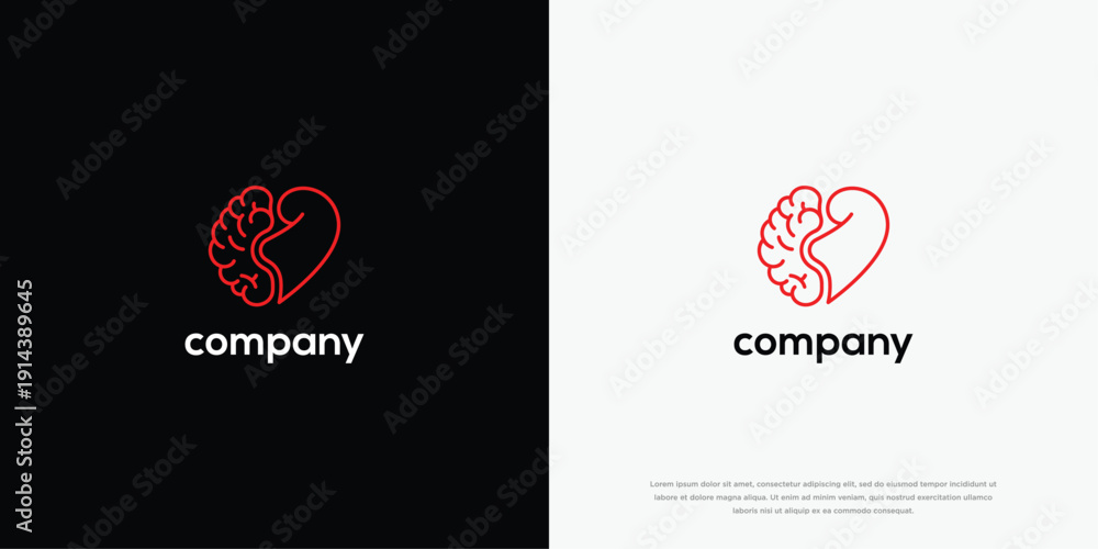 Fototapeta premium Brain Heart Logo Design Mind Emotion Holistic Health Symbol for Psychology Healthcare Wellness.