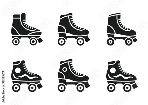 Vector illustrations of roller skate icons arranged in a grid