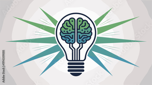 Light bulb with brain inside symbolizing innovation and bright ideas for technology and business concepts with abstract radiating lines for creative thinking and problem solving solutions