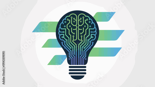 Abstract light bulb with circuit board brain symbolizing innovation and artificial intelligence for technology and business concepts modern digital idea generation creative thinking and futuristic sol