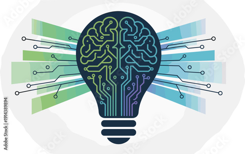 Digital brain lightbulb with circuit board connections symbolizing intelligence innovation technology and artificial intelligence concept for science and business presentations data analysis and futur