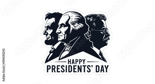 Black and white of three U S presidents' heads with Happy Presidents' Day text US presidents