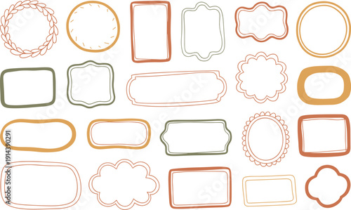 Collection of hand-drawn decorative frames and borders in various shapes and sizes for graphic design elements invitations scrapbooking and journaling creative text placeholders for marketing and soci