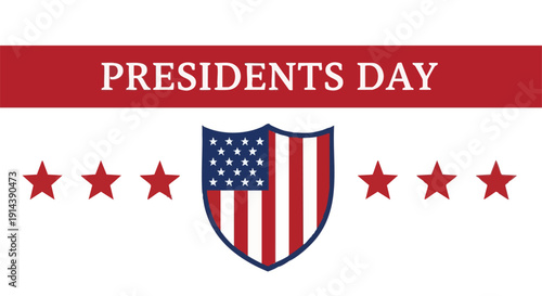 Presidents Day with American flag shield and stars