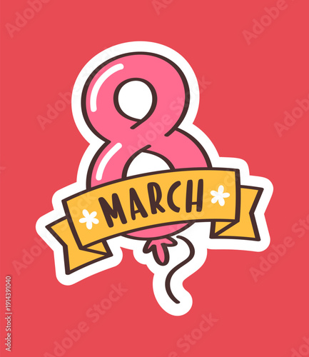 Eight March holiday balloon sticker