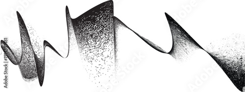 Noisy waveform line. Dynamic sound wave particles for music, audio branding, website banner, headers. Wave flow texture. Spray particles trace. 