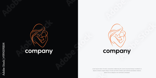 Mother and Baby Logo Minimalist Line Art for Maternity Pediatric Childcare Branding.